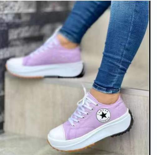 New style spot shoes women's spring and autumn canvas shoes breathable high-top casual women's shoes thick-soled lace-up height-increasing shoes