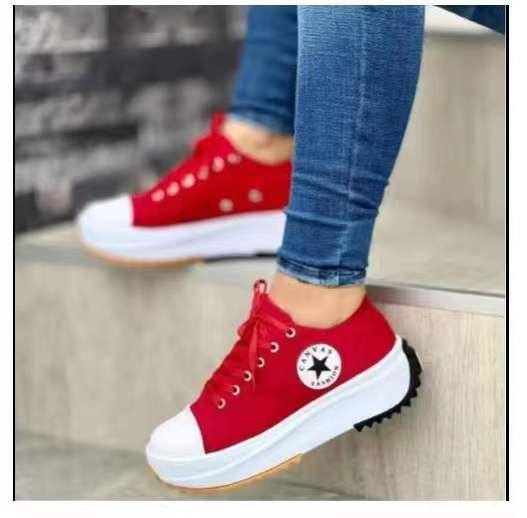 New style spot shoes women's spring and autumn canvas shoes breathable high-top casual women's shoes thick-soled lace-up height-increasing shoes