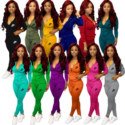 Autumn style hooded pocket zipper fashion casual sports two-piece suit