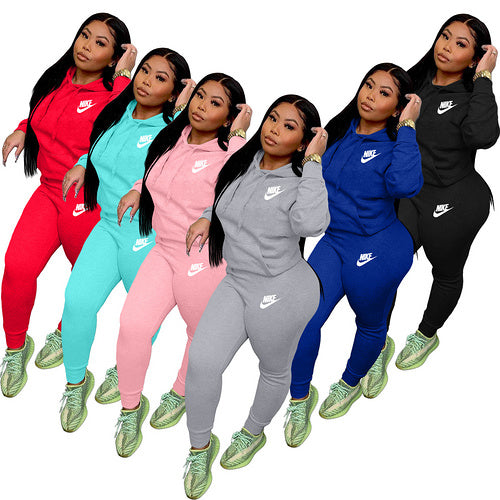 New women's fashion casual hooded embroidered two-piece suit