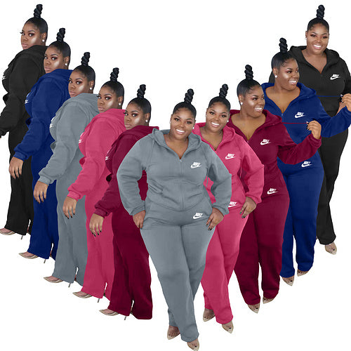 Plus size women's clothing Fashion casual solid color autumn and winter hooded suit