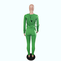 Autumn style hooded pocket zipper fashion casual sports two-piece suit