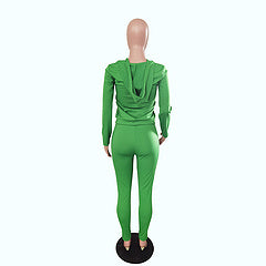Autumn style hooded pocket zipper fashion casual sports two-piece suit