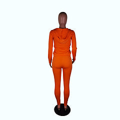 Autumn style hooded pocket zipper fashion casual sports two-piece suit