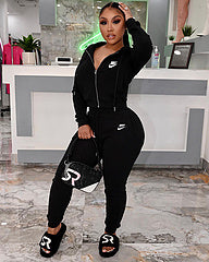 New fashion European and American foreign trade women's clothing solid color trend leisure sports suit