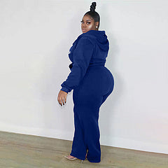 Plus size women's clothing Fashion casual solid color autumn and winter hooded suit