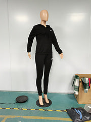 New European and American women's fashion casual hooded embroidered two-piece suit