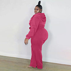 Plus size women's clothing Fashion casual solid color autumn and winter hooded suit