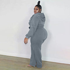 Plus size women's clothing Fashion casual solid color autumn and winter hooded suit