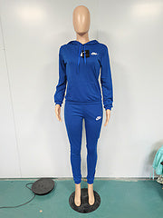 New European and American women's fashion casual hooded embroidered two-piece suit