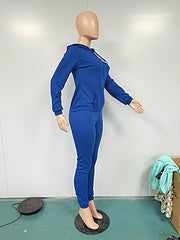 New women's fashion casual hooded embroidered two-piece suit