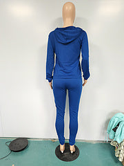 New European and American women's fashion casual hooded embroidered two-piece suit