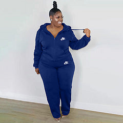 Plus size women's clothing Fashion casual solid color autumn and winter hooded suit