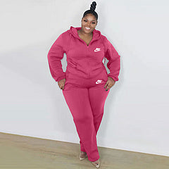 Plus size women's clothing Fashion casual solid color autumn and winter hooded suit