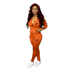 Autumn style hooded pocket zipper fashion casual sports two-piece suit