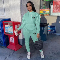 Fashionable and casual printed sports suit two-piece set in stock