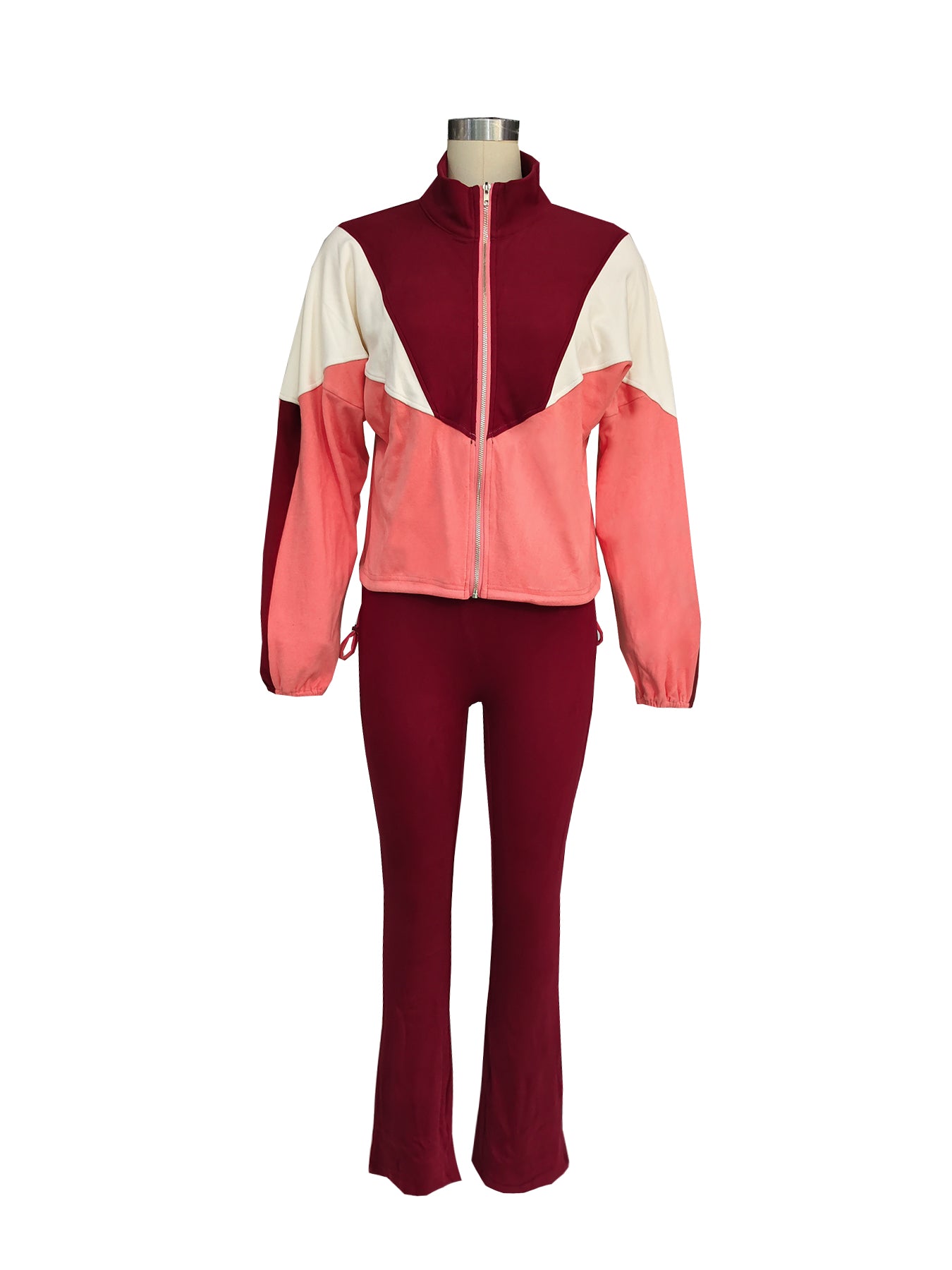 Plush suit color matching zipper cardigan leggings sports suit