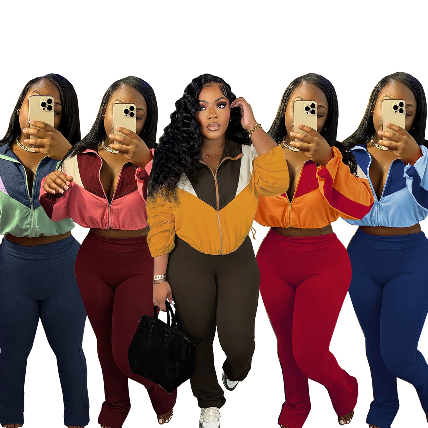 Plush suit color matching zipper cardigan leggings sports suit