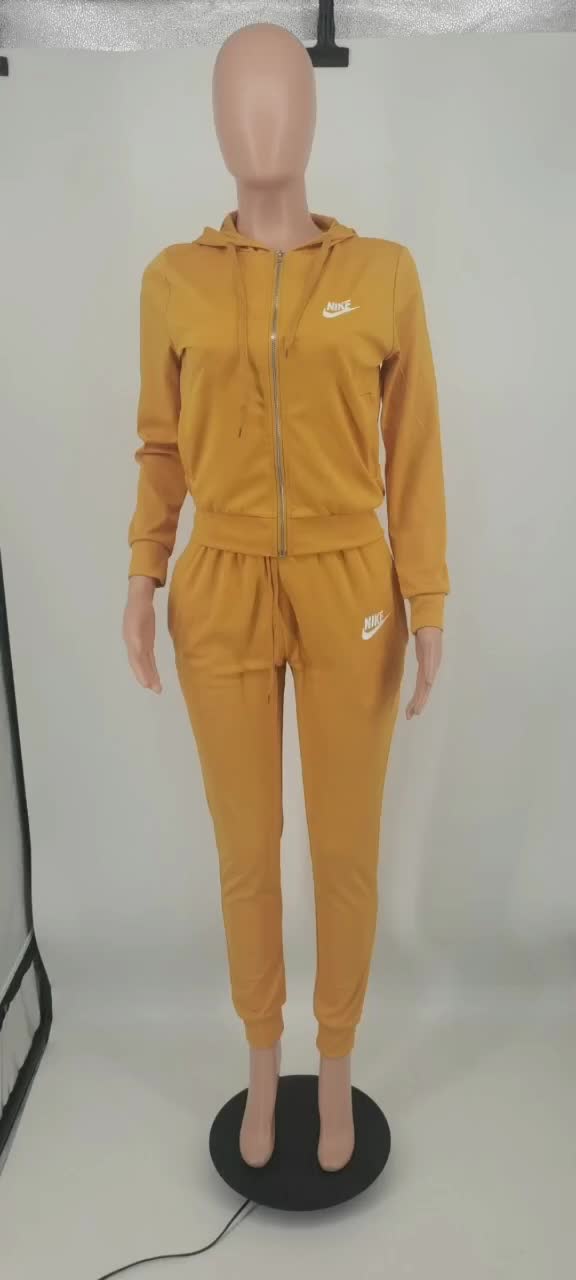 New fashion European and American foreign trade women's clothing solid color trend leisure sports suit