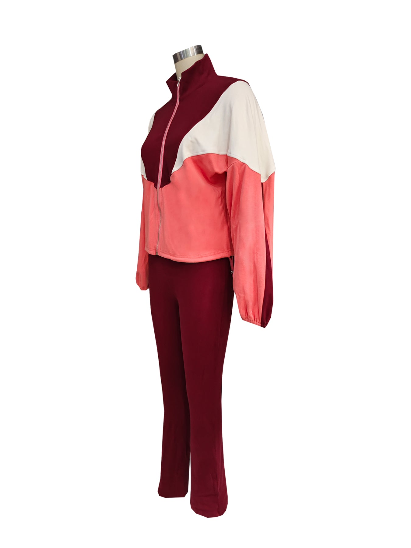 Plush suit color matching zipper cardigan leggings sports suit