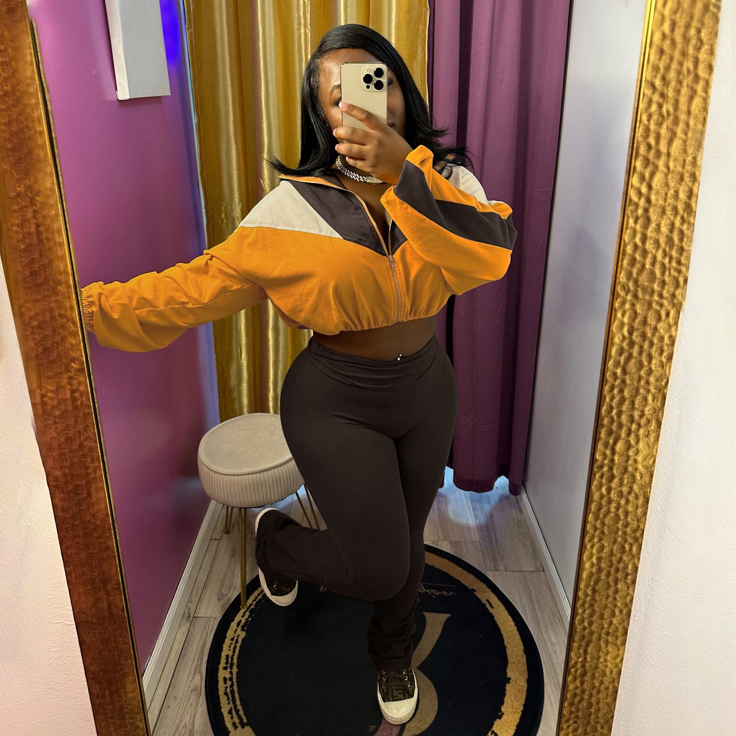 Plush suit color matching zipper cardigan leggings sports suit