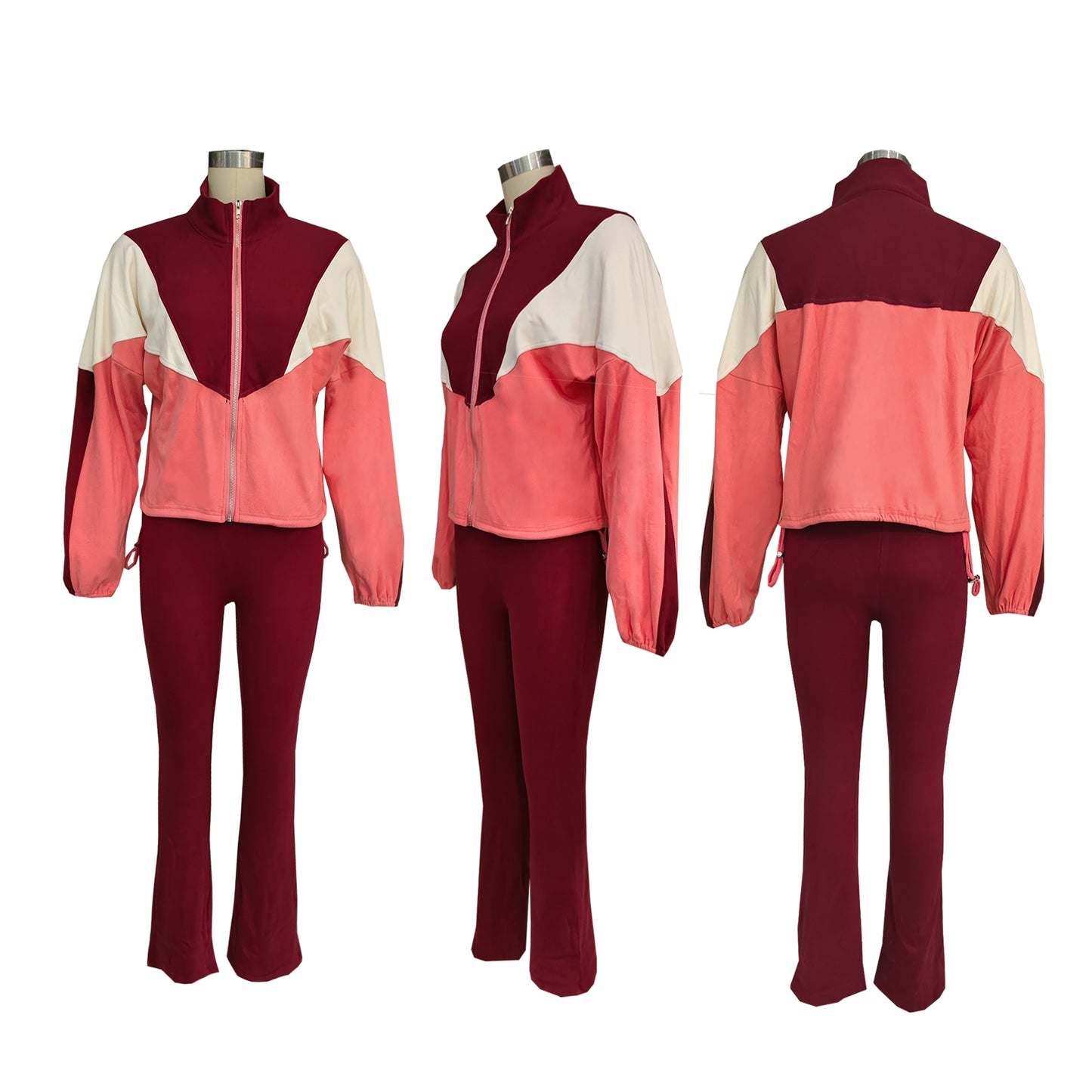 Plush suit color matching zipper cardigan leggings sports suit
