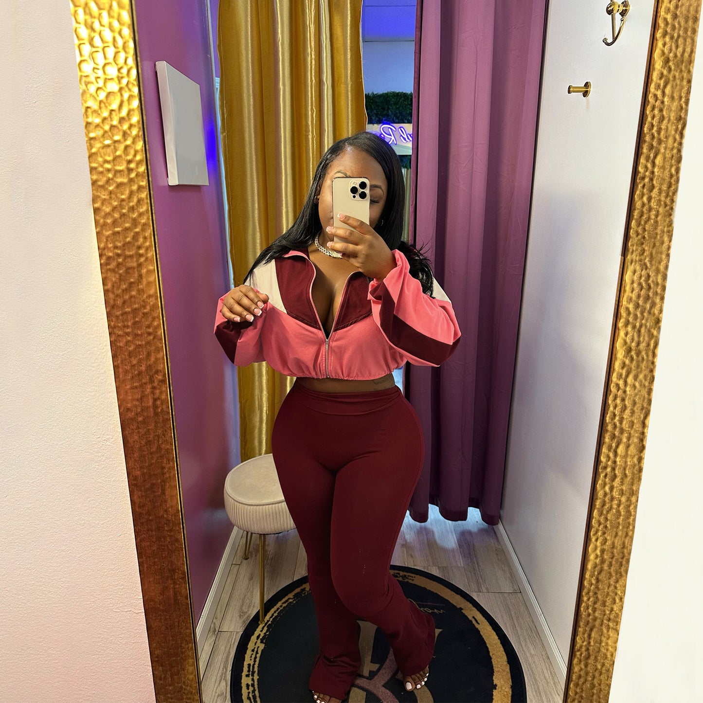 Plush suit color matching zipper cardigan leggings sports suit