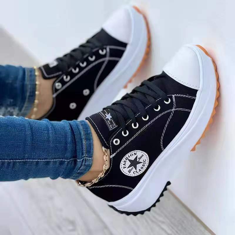 New style spot shoes women's spring and autumn canvas shoes breathable high-top casual women's shoes thick-soled lace-up height-increasing shoes