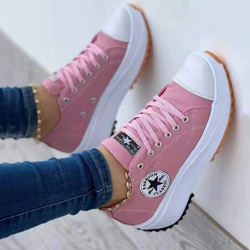 New style spot shoes women's spring and autumn canvas shoes breathable high-top casual women's shoes thick-soled lace-up height-increasing shoes