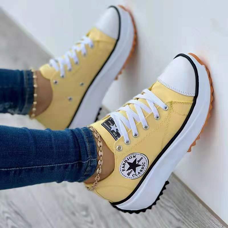 New style spot shoes women's spring and autumn canvas shoes breathable high-top casual women's shoes thick-soled lace-up height-increasing shoes