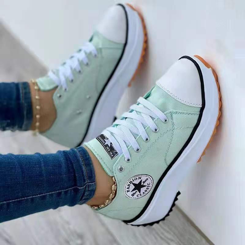 New style spot shoes women's spring and autumn canvas shoes breathable high-top casual women's shoes thick-soled lace-up height-increasing shoes