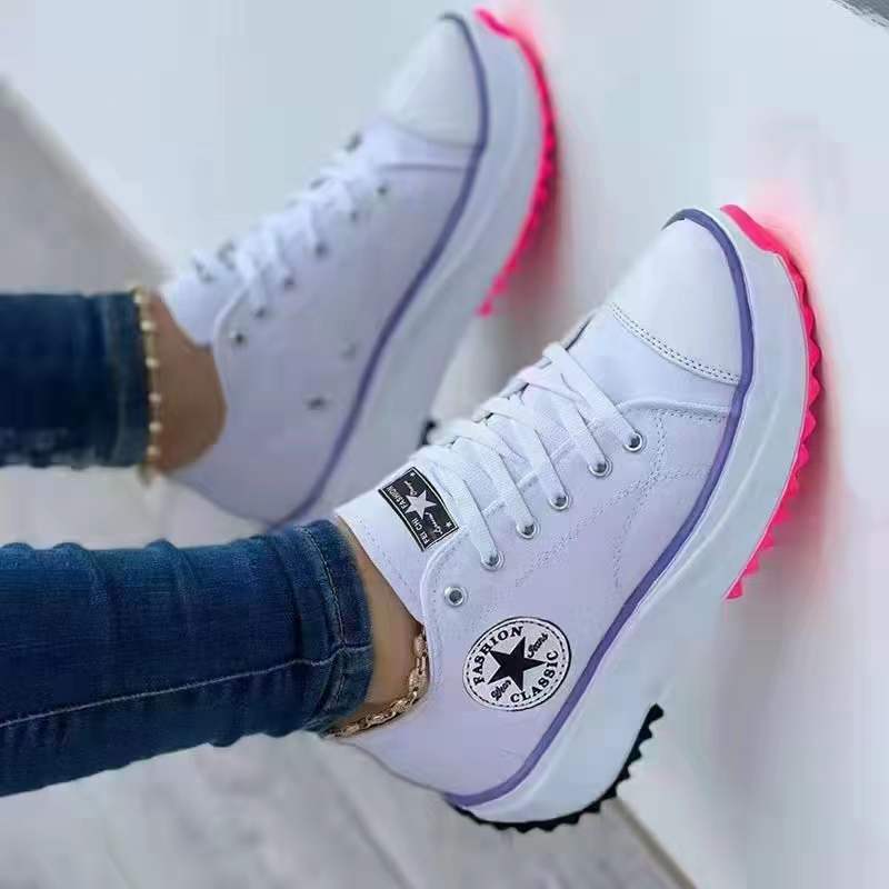 New style spot shoes women's spring and autumn canvas shoes breathable high-top casual women's shoes thick-soled lace-up height-increasing shoes