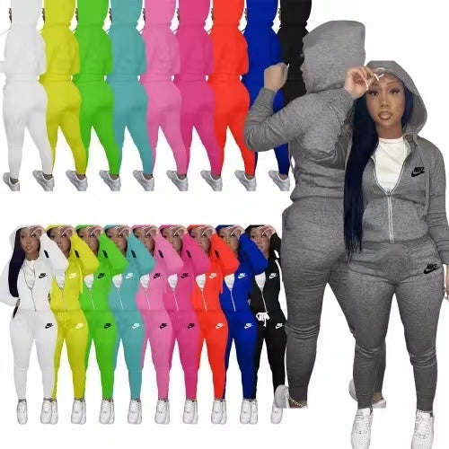 Embroidery Sportswear Slim Fit Fashion Casual Two-piece Set