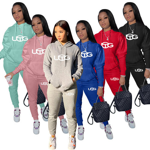 Printed sports suit two-piece set