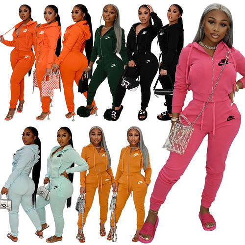 New fashion European and American foreign trade women's clothing solid color trend leisure sports suit