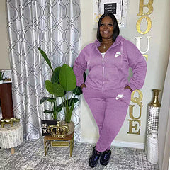 Plus size women's clothing embroidery craftsmanship Sportswear slim fit fashionable casual two-piece suit