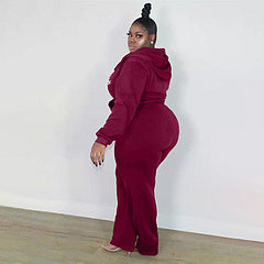 Plus size women's clothing Fashion casual solid color autumn and winter hooded suit