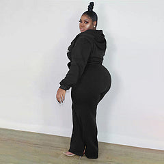 Plus size women's clothing Fashion casual solid color autumn and winter hooded suit