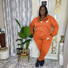 Plus size women's clothing embroidery craftsmanship Sportswear slim fit fashionable casual two-piece suit