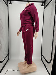 Plus size women's clothing Fashion casual solid color autumn and winter hooded suit