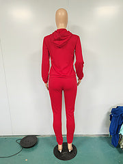 New women's fashion casual hooded embroidered two-piece suit