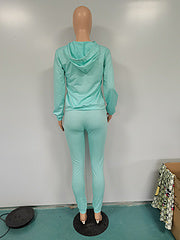 New European and American women's fashion casual hooded embroidered two-piece suit