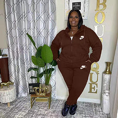 Plus size women's clothing embroidery craftsmanship Sportswear slim fit fashionable casual two-piece suit