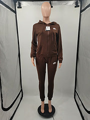 Plus size women's clothing embroidery craftsmanship Sportswear slim fit fashionable casual two-piece suit