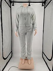 Plus size women's clothing Fashion casual solid color autumn and winter hooded suit