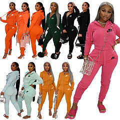 New fashion European and American foreign trade women's clothing solid color trend leisure sports suit