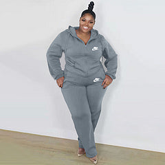 Plus size women's clothing Fashion casual solid color autumn and winter hooded suit