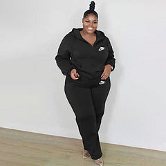 Plus size women's clothing Fashion casual solid color autumn and winter hooded suit